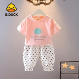 G.duck小黄鸭女童夏季纯棉短袖长裤套装婴幼儿衣服宝宝洋气t恤防蚊裤子 粉色套装【一棵树】 80 cm