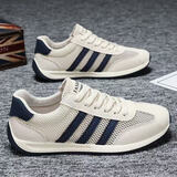 者顿男鞋2025秋冬款休闲运动鞋子男帆布鞋夏季透气男士轻便百搭板鞋 FH-JXG/三道杠/网米色 40