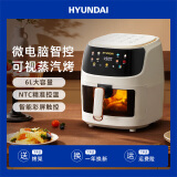 HYUNDAI韩国空气炸锅 6L智能液晶触屏家用全自动大容量无油低脂电炸锅预约定时保温薯条 白色液晶触控【升级可视】 6L