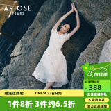 艾诺丝雅诗【商场同款】夏季新品通勤全棉提花方领泡泡袖连衣裙30529018 奶油米 M