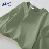 回力（Warrior）纯棉t恤男夏季新款重磅运动上衣男士潮流短袖宽松体恤 棕绿  L 