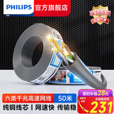 飞利浦网线整箱305米加长6类千兆纯铜8芯六类工程家用综合电脑监控布线卷线100米 六类千兆网线 50米