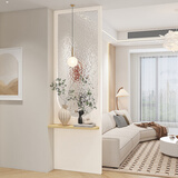 剑达奶油风客厅入户玄关实木隔断卧室洗手台浴室柜水波纹玻璃屏风遮挡 造型2+超白水波纹玻璃/平米