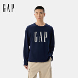 Gap男女装2025春季新款纯棉印花大logo宽松长袖T恤美版725634 海军蓝 XL 美码 XXL亚洲码185/108A
