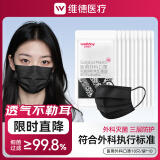 维德（WELLDAY）一次性医用外科口罩挂耳式三层无菌级防病毒细菌秋冬季透气防风 【医用外科灭菌】黑色100只
