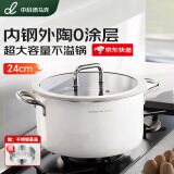 中科德马克（DUMIK）无涂层316陶瓷不锈钢汤锅家用燃气电磁炉蒸煮炖锅双耳煮锅不粘锅 陶瓷不锈钢汤锅+蒸笼 24cm