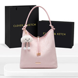 CLEVER & KETCH包包女包磨砂托特包2025新款上课通勤水桶包 生日礼物送女友 粉色水波纹