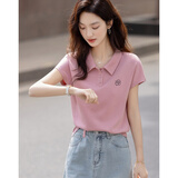 德玛纳【空气层甄选】夏季智感小飞袖Polo领打底衫花朵刺绣女式t恤