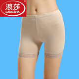 浪莎（LangSha）无痕高腰塑身QQ安全裤三分女士防走光夏季透气打底平角裤 2条肤色木纤维花边款