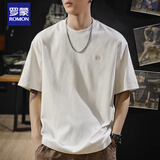 罗蒙2025春秋新款重磅纯棉长袖T恤男宽松男士体恤男生白色半袖衫男款t 白色 M 适合 120-130斤