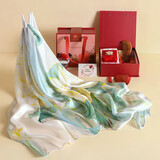 杭丝府真丝桑蚕丝围巾披肩气质外搭丝巾三件套送妈妈生日女礼物实用绿