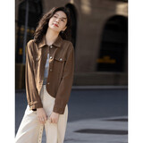 德玛纳【单宁云感棉】春季复古美拉德弧形下摆翻领宽松藏肉女式牛仔外套