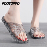FOOTOPPO水晶凉拖鞋女高颜值硬底外穿塑料凉鞋女士夏季居家家用拖鞋女式