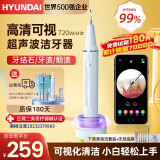 HYUNDAI可视超声波洁牙器洗洁牙结石菌斑神洁牙垢去除器牙垢清洁器冲牙洁牙器礼物礼物送爸爸 白金【高清可视720w分/次共振】 4支喷头