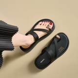 奥古狮登（Agsdon）拖鞋女夏季新款套趾厚底外穿凉拖女软底沙滩拖鞋 442108 黑色 37