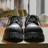 H8厚底德比鞋男2025新款黑色马丁靴通勤工作鞋子增高大头鞋休闲皮鞋 碳黑色 （米奇升级版） 38 （皮鞋码）