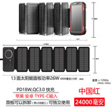 喜越太阳能充电宝20000毫安大容量3C认证户外三防2万移动电源5万适用于苹果华为小米手机快充通用电源 24000毫安户外三防+可拆卸13面板26W