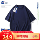 NASA GISS重磅260g纯棉短袖t恤男纯色圆领厚实不透纯白打底衫男女体恤上衣 深蓝色 M 体重110-130斤