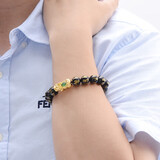 蒂蔻（Tico）足金招财貔貅黄金手链男镶嵌绿玉3D金转运珠黑玛瑙手串新年礼物