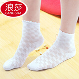 浪莎袜子女纯棉白色中筒袜透气夏季韩版短袜女士全棉夏天薄款棉袜 全白色6双花边款-100%棉吸汗透气女袜