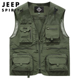 JEEP SPIRIT吉普工装马甲男士春夏季钓鱼背心机能多口袋外套男装 军绿 4XL