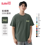 班尼路（Baleno）短袖t恤男220g重磅纯棉体恤情侣款上衣青少年百搭打底衫休闲透气 灰绿#MB手绘字B 2XL
