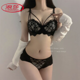 浪莎（LangSha）性感纯欲内衣女小胸聚拢提胸上托bra感蕾丝无钢圈少女文胸套装 黑色套装 M [34/75_AB]