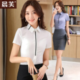 晨芙职业衬衫女短袖夏气质面试正装衬衣酒店前台工作服珠宝美容院工装 白色衬衫单件 XL 建议110-120斤