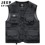 JEEP SPIRIT吉普工装马甲男士春夏季钓鱼背心机能多口袋外套男装 深灰 XL