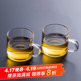 忆壶茶 功夫茶杯套装加厚耐热玻璃茶杯品茗杯带把手水杯主人杯家用杯架 【2只】100ML透明色光面款