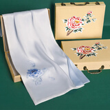 杭丝路苏绣丝巾真丝女桑蚕丝披肩围巾护颈围脖妈妈生日高档礼物牡丹浅蓝