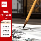 得力毛笔套装文房四宝大白云国画大中小成人初学者隶书楷书练字笔儿童毛笔字初学 狼毫毛笔中号 礼物