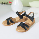 红蜻蜓真皮妈妈凉鞋夏天不累脚中老年软底舒适老人鞋WTK23336 黑色 37