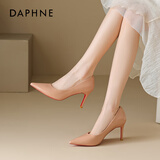 达芙妮红底黑色高跟鞋女2025新款纯欲不累脚尖头细跟气质高跟鞋女单鞋