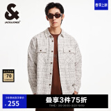 杰克·琼斯（JACK&JONES）春秋新款宽松翻领格纹花呢潮流百搭小香风外套长袖衬衫夹克男款 石灰花灰G01 常规 M