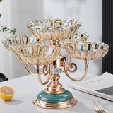 花语四季欧式水晶玻璃多层旋转水果盘现代家用客厅茶几奢华零食糖果盘摆件 五连盘陶瓷底座【可旋转】