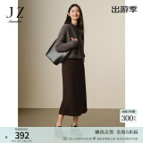 玖姿·安娜蔻商务通勤简洁气质百搭毛呢A字半身腰裙女2024冬季新款 深咖啡 M