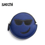 satchi/沙驰钥匙包 真皮卡通钱包表情包系列轻便Emoji笑脸零钱包拉链包多色 蓝色