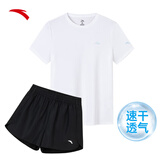 安踏速干套装丨运动短袖短裤两件套女夏季冰丝跑步吸湿透气羽毛球服