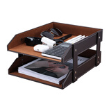 利蓝（LEADLAND）办公室文件架办公用品文件座皮质资料架桌上文件收纳档案框栏整理文件盘财务用品 【商务办公之选】咖色双层A230