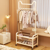 乾奉良品衣架挂衣服落地卧室衣帽架挂衣架立式置物架室内架子家用客厅房间 【奶油白80cm】猫耳朵款 【单层置物网篮+特厚加粗】