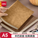 得力（deli）时尚皮面本商务笔记本羊巴皮记事本会议记录本子A5/80张黄色单本装BP107