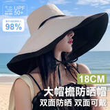 偶森防晒帽子女大帽檐双面戴渔夫帽夏季防紫外线遮太阳帽户外休闲百搭