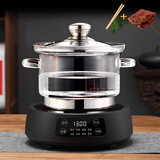 陶臣（TAOCHEN） 玻璃消毒锅茶道电磁炉煮茶杯洗茶电陶炉加热煮杯子茶洗带盖茶具 02款1.5L消毒锅+黑色电陶炉