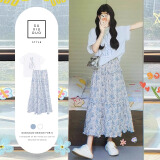 纯迩夏季时尚雪纺连衣裙套装女2025新款女装碎花小个子夏天提花气质裙 青草绿 L