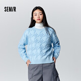 森马毛衣女冬宽松时尚气质圆领针织衫优雅千鸟格套头衫女装内搭 蓝色调00388 L
