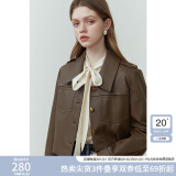 范思蓝恩23FS11208 美拉德穿搭短款皮衣外套女新款夹克 咖色 S