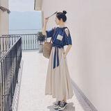 哈鲁迪连衣裙女2026夏装新款法式气质设计感衣服小众小个子长裙子夏季女 蓝色 M 【108-125斤】