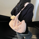 麓格立包包女包斜挎包女学生大容量韩系简约ins风百搭女休闲饺子包单肩 小猫单肩包【粉色带挂件】