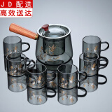 正扬玻璃功夫茶具小套装家用茶杯侧把茶壶耐热茶盘整套简约办公室客厅 7头(烟灰梯形直觉）—6烟灰/把杯（莲鹤）